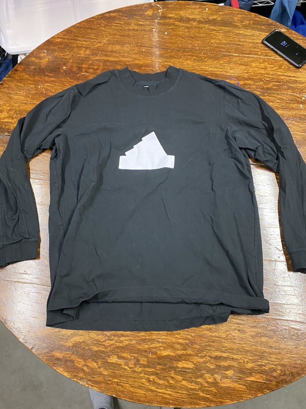 Adidas Mens Long Sleeve Shirt Adult XL Black Logo Spellout Crewneck